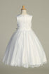 Girls White Embroidered Tulle Corset Sides Satin Communion Dress 6-12